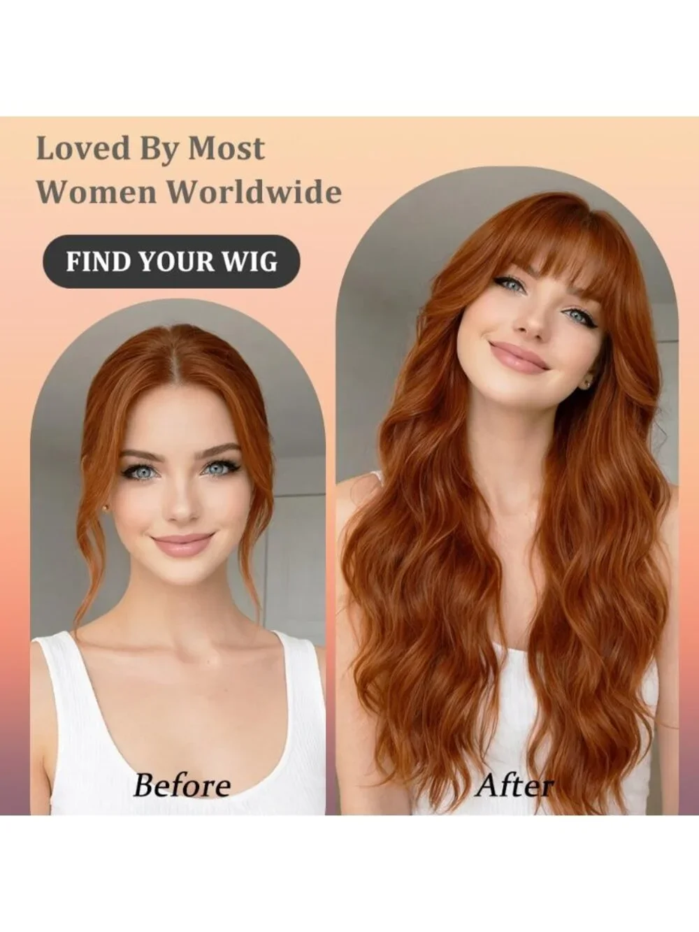26 Inch Women's Light  Ginger Soft Layered Wavy Curly Hair Wig with Natural Shin